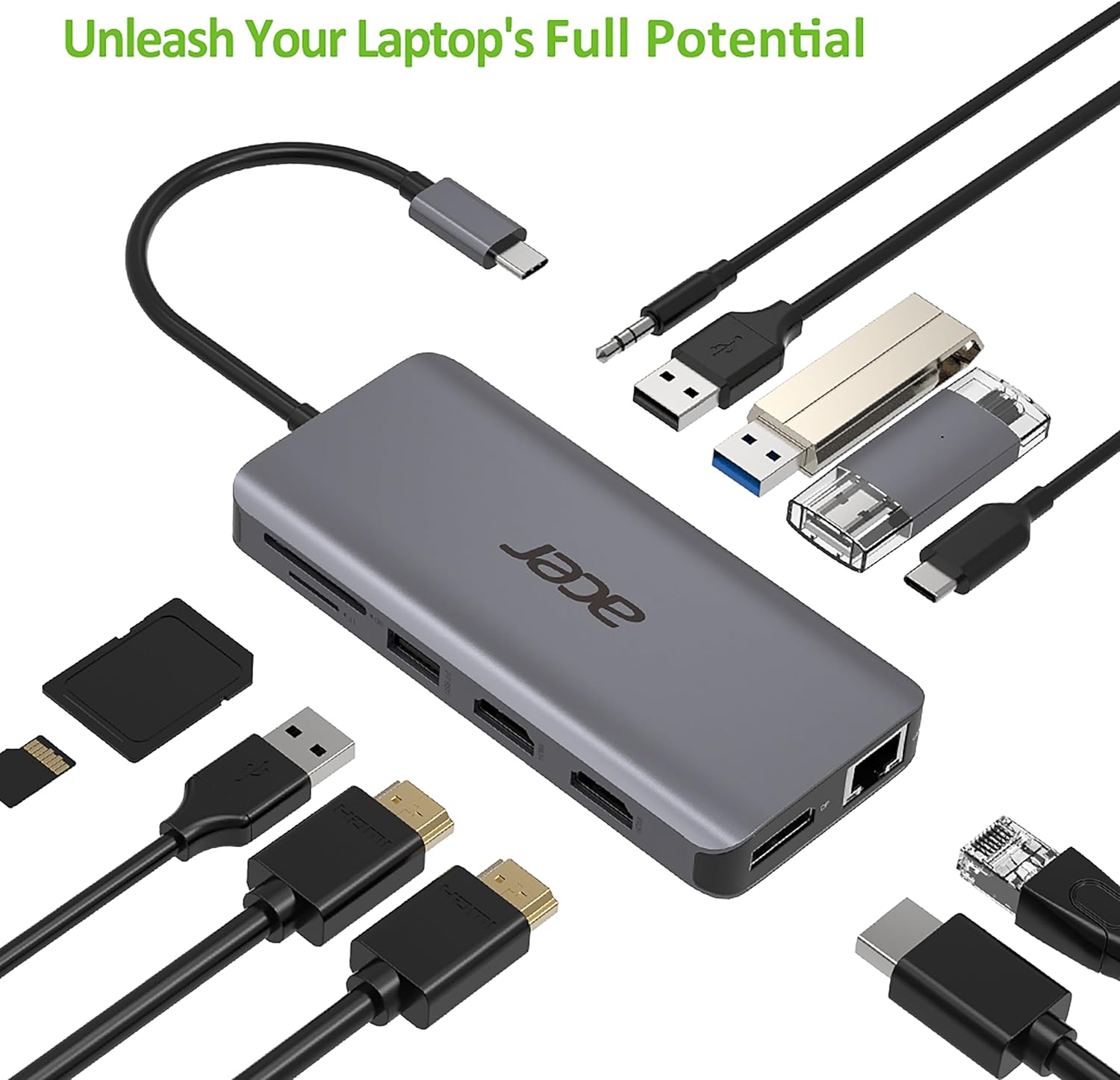 12IN1 USB TYPE C TO 2X HDMI 1X ACCS