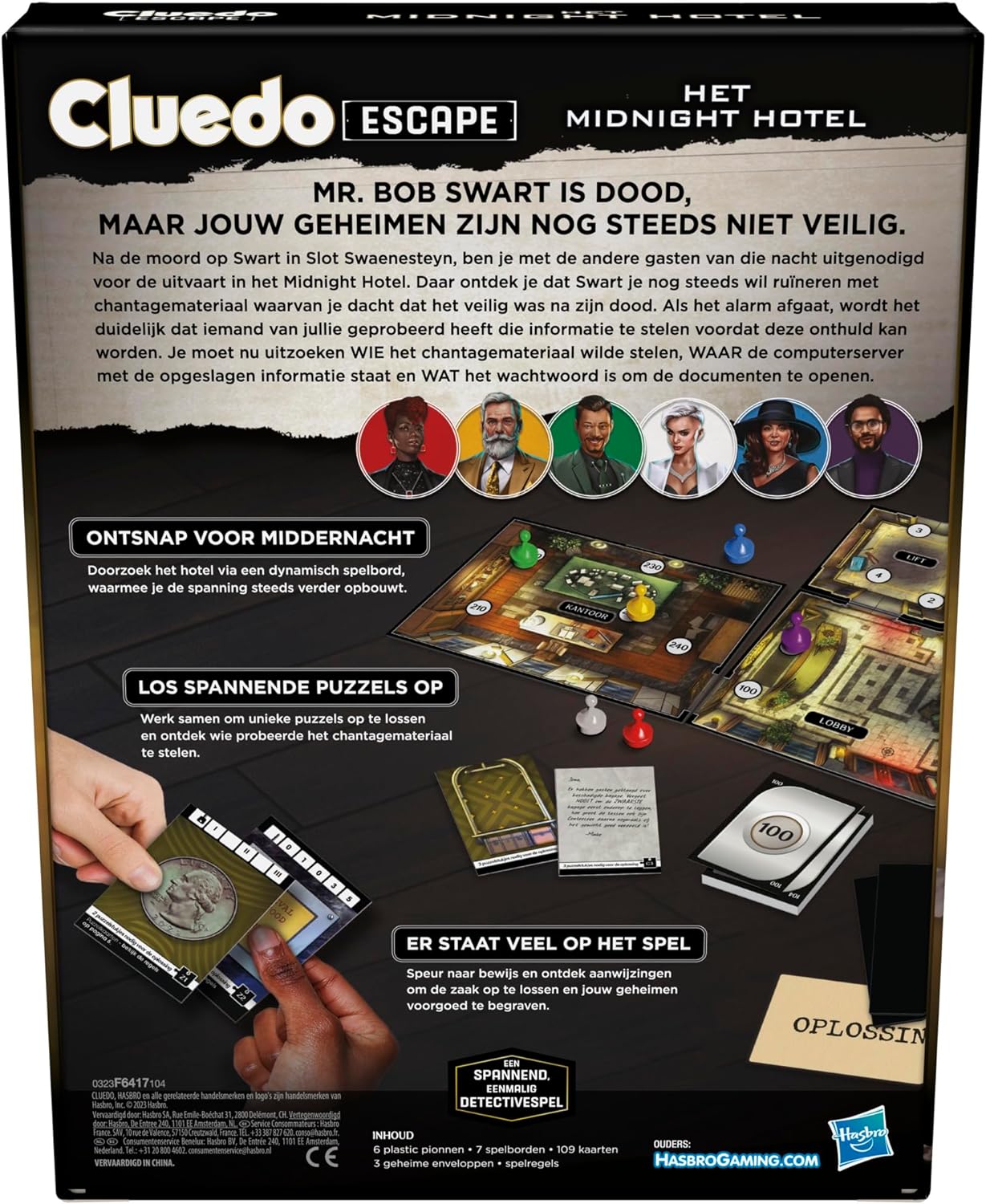 Hasbro Gaming Cluedo Escape: Das Midnight Hotel Brettspiel Einmalige Escape Room Spiele für 1-6 Spieler Kooperative Detektivspiele (niederländische Version)