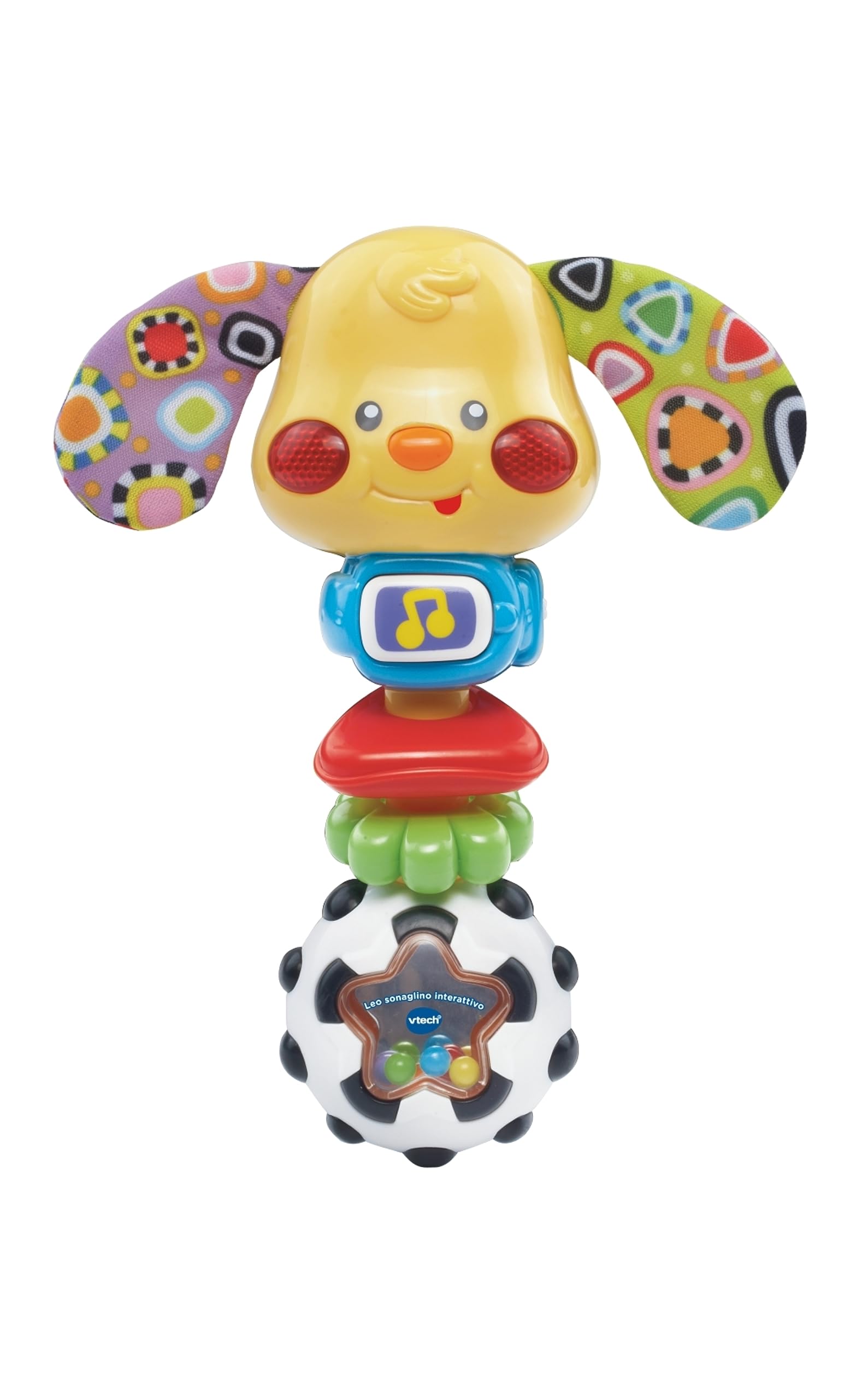 VTech Leo Sonaglino Interattivo, Sonaglio Neonato con Attivazione a Pulsante Luminoso, Gioco Neonato con 15 Melodie e 35 Frasi, Spegnimento Automatico, Lingua Italiana, Batterie Incluse, 3-36 Mesi