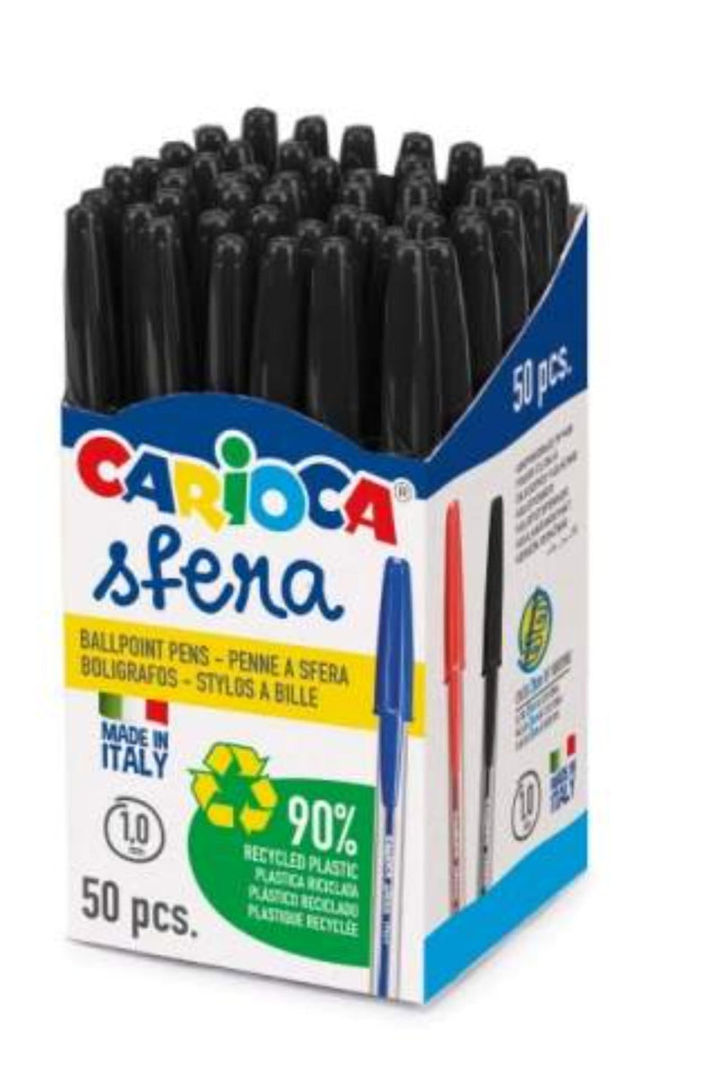 Carioca Sfera Black Gel Pen | Box of 50 Black Pens | Made with 90% Recycled Plastic | Super Sliding Writing | Tip Ø 1mm | 50 Pieces