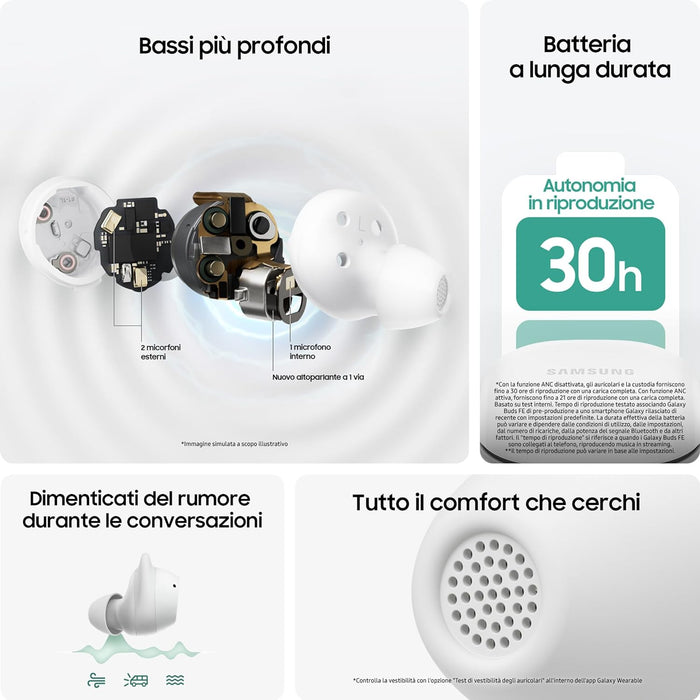 Samsung Galaxy Buds FE Cuffie Bluetooth True Wireless, Cancellazione attiva dei rumori (ANC), Fit Ergonomico, 3 Microfoni, Controlli touch, Bassi profondi, Graphite 2023
