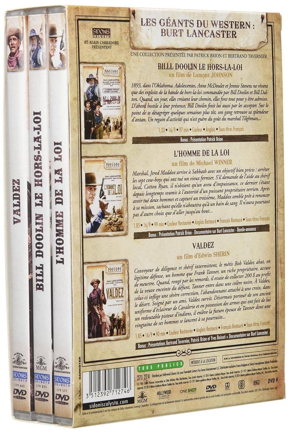 Coffret burt lancaster 3 films : valdez ; tom dooley le hors-la-loi ; l'homme de la loi