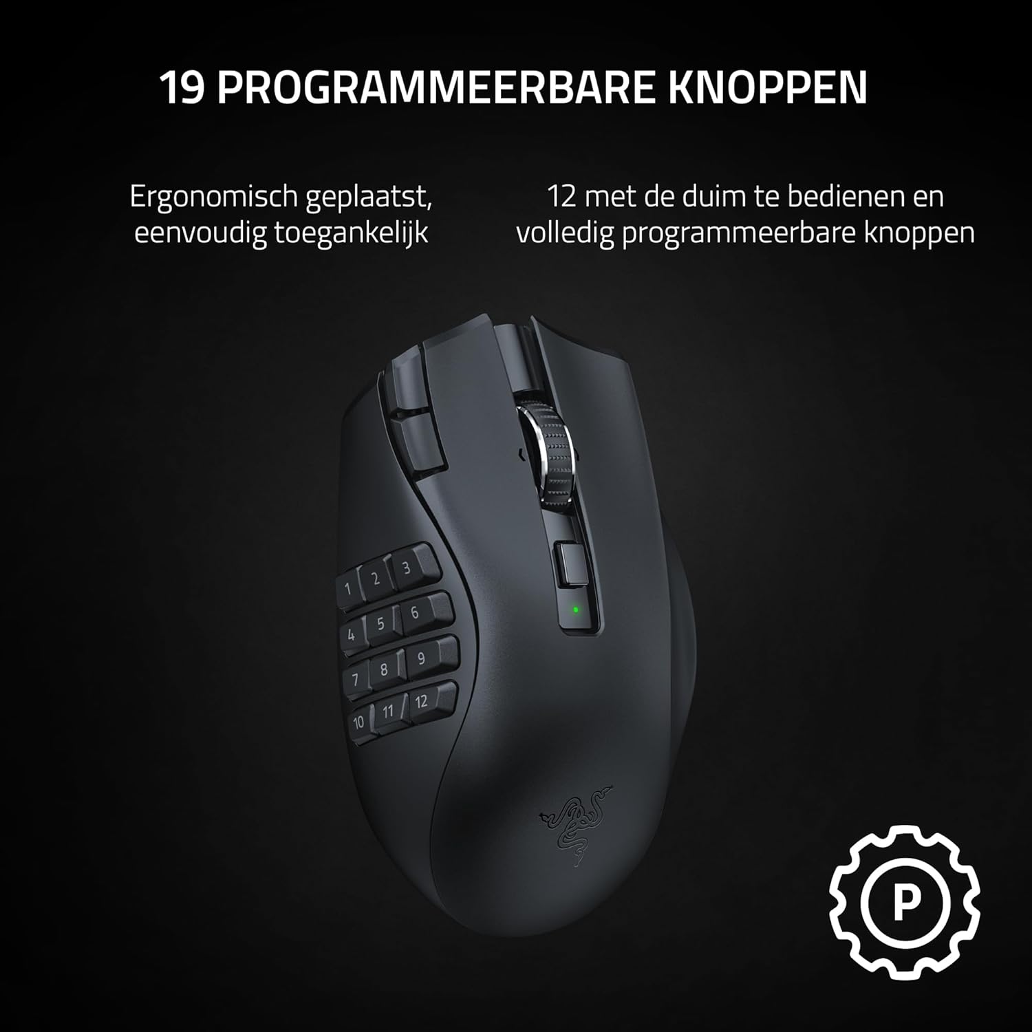 Razer Naga V2 HyperSpeed - Ergonomic Wireless MMO Gaming Mouse (with 19 Programmable Buttons, HyperSpeed Wireless (2.4 GHz), Up to 250 Hours of Battery Life, Focus Pro 30K Optical Sensor) Black