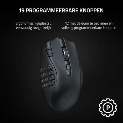 Razer Naga V2 HyperSpeed - Ergonomic Wireless MMO Gaming Mouse (with 19 Programmable Buttons, HyperSpeed Wireless (2.4 GHz), Up to 250 Hours of Battery Life, Focus Pro 30K Optical Sensor) Black