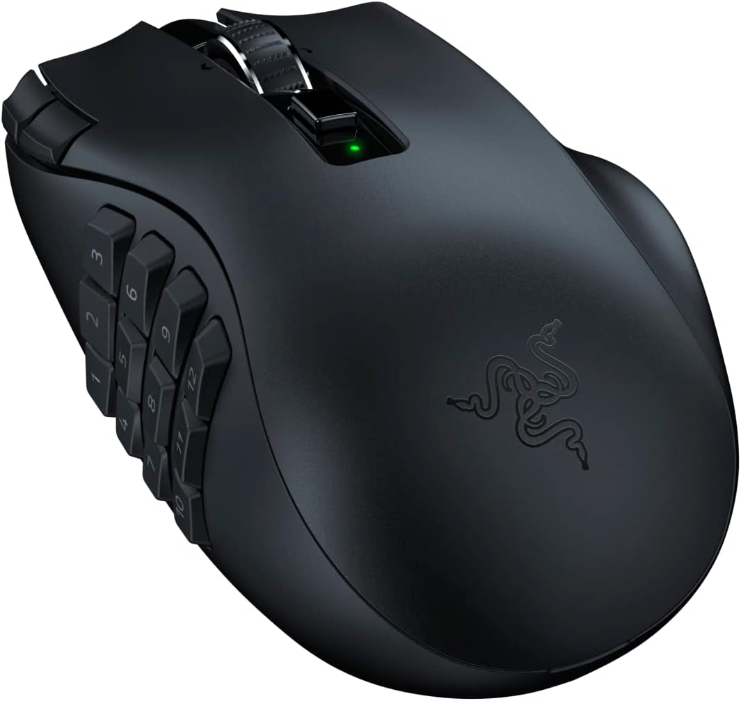 Razer Naga V2 HyperSpeed - Ergonomic Wireless MMO Gaming Mouse (with 19 Programmable Buttons, HyperSpeed Wireless (2.4 GHz), Up to 250 Hours of Battery Life, Focus Pro 30K Optical Sensor) Black