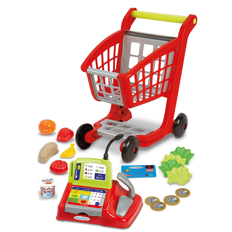 Ecoiffier Toys - 1219 - Supermarket Trolley for Children + Register + 100% Chef Accessories - From 18 Months - Made in France