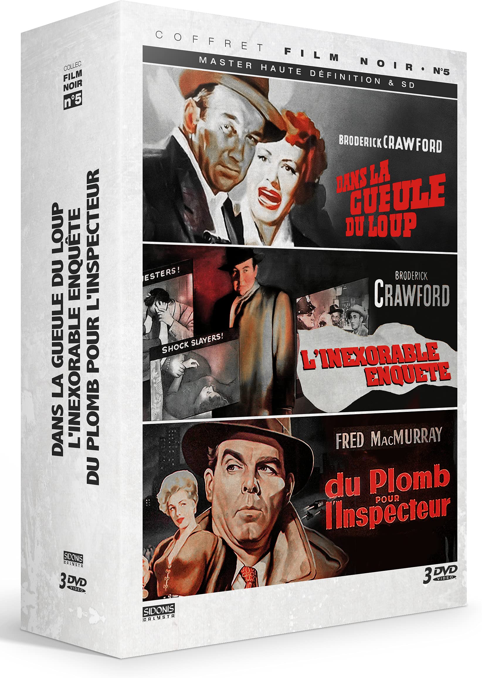Films noirs - coffret n° 5 - 3 films : dans la gueule du loup + l'inexorable enquête + du plomb pour l'inspecteur