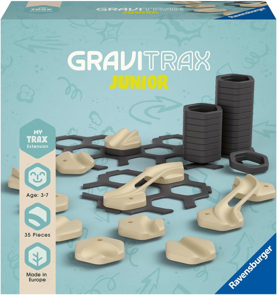 Ravensburger GraviTrax Junior Extension Trax - Erweiterbare Kugelbahn für Kinder, Murmelbahn überwiegend aus nachwachsenden Rohstoffen mit Lern- und Konstruktionsspielzeug ab 3 Jahren