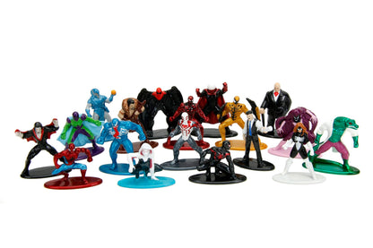 Jada Toys Marvel Spider-Man Figures (Pack of 18) - Multi Set Nano Collectible Metal Figures Including Spider-Man, Spider-Woman & Venom, for Fans and Collectors from 3 Years, Each 4 cm