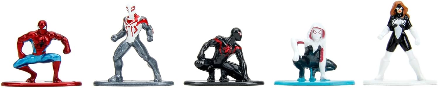 Jada Toys Marvel Spider-Man Figures (Pack of 18) - Multi Set Nano Collectible Metal Figures Including Spider-Man, Spider-Woman & Venom, for Fans and Collectors from 3 Years, Each 4 cm