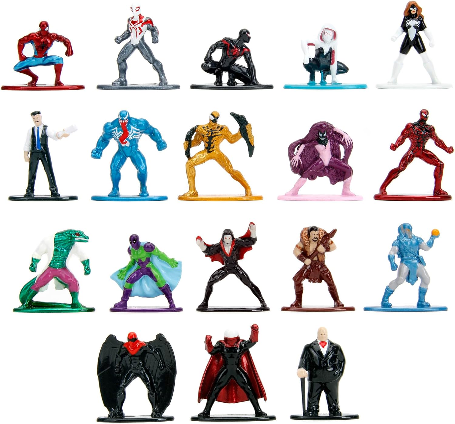 Jada Toys Marvel Spider-Man Figures (Pack of 18) - Multi Set Nano Collectible Metal Figures Including Spider-Man, Spider-Woman & Venom, for Fans and Collectors from 3 Years, Each 4 cm