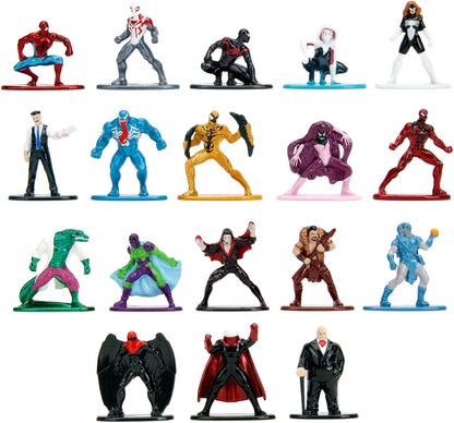 Jada Toys Marvel Spider-Man Figures (Pack of 18) - Multi Set Nano Collectible Metal Figures Including Spider-Man, Spider-Woman & Venom, for Fans and Collectors from 3 Years, Each 4 cm