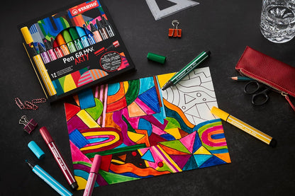Premium Viltstift Met Dikke Beitelpunt - STABILO Pen 68 MAX - ARTY - Metalen Etui Met 20 Stuks - Met 20 Verschillende Kleuren