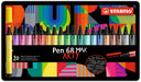 Premium Viltstift Met Dikke Beitelpunt - STABILO Pen 68 MAX - ARTY - Metalen Etui Met 20 Stuks - Met 20 Verschillende Kleuren
