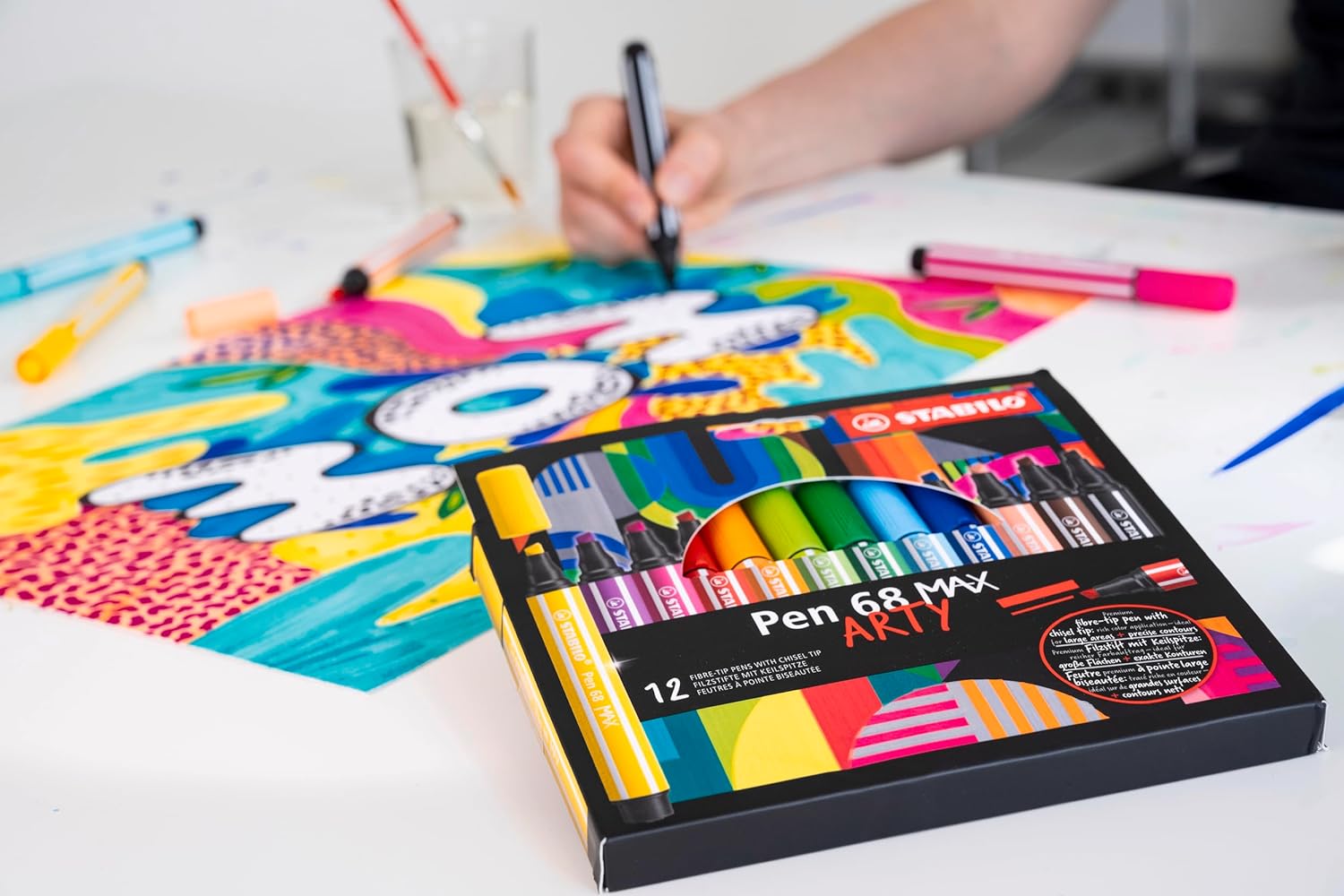 Premium Viltstift Met Dikke Beitelpunt - STABILO Pen 68 MAX - ARTY - Metalen Etui Met 20 Stuks - Met 20 Verschillende Kleuren