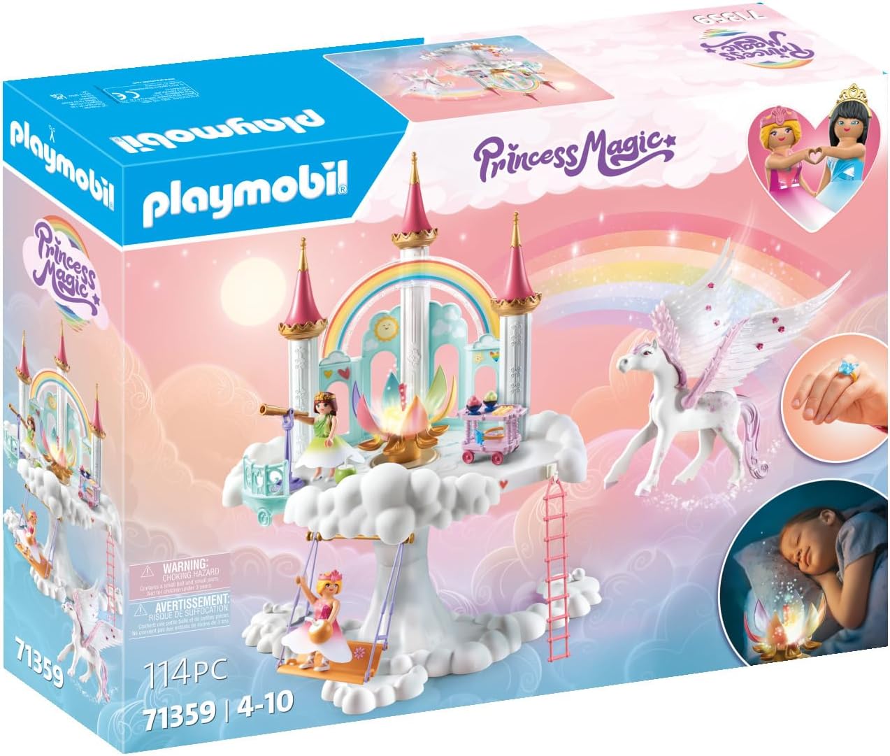 Playmobil 71359 Princess Magic: Rainbow Castle in the Clouds, a fairy-tale magical world with a glowing rainbow blossom, pegasus, fun imaginative role-play, playsets suitable for children ages 4+