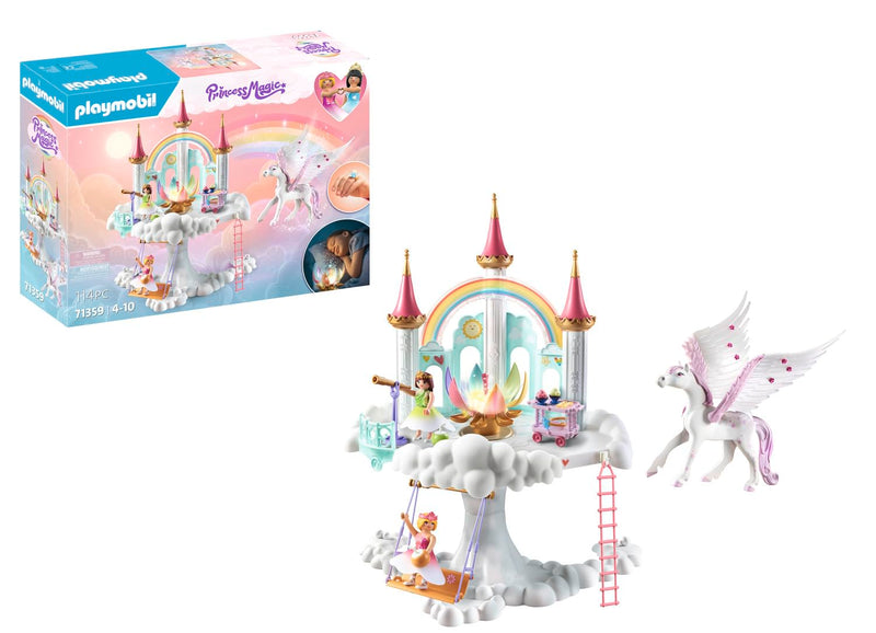 Playmobil 71359 Princess Magic: Rainbow Castle in the Clouds, a fairy-tale magical world with a glowing rainbow blossom, pegasus, fun imaginative role-play, playsets suitable for children ages 4+