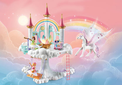 Playmobil 71359 Princess Magic: Rainbow Castle in the Clouds, a fairy-tale magical world with a glowing rainbow blossom, pegasus, fun imaginative role-play, playsets suitable for children ages 4+