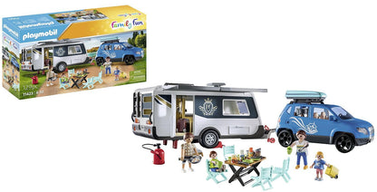 Playmobil 71423 Family Fun Caravan with Car, versatile camping fun in the nature with extensive equipment, outdoor toy and fun imaginative role-play, playsets suitable for children ages 4+