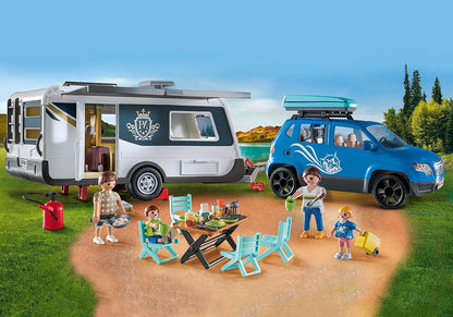Playmobil 71423 Family Fun Caravan with Car, versatile camping fun in the nature with extensive equipment, outdoor toy and fun imaginative role-play, playsets suitable for children ages 4+