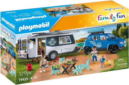 Playmobil 71423 Family Fun Caravan with Car, versatile camping fun in the nature with extensive equipment, outdoor toy and fun imaginative role-play, playsets suitable for children ages 4+
