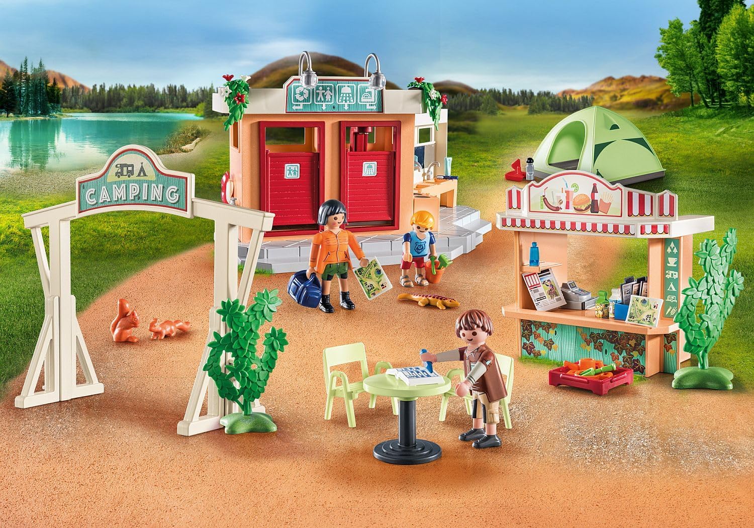 PLAYMOBIL Family Fun 71424 Campingplatz, Camping & Family Fun 71425 Zelten, Camping, aufregendes Naturabenteuer am Zeltplatz