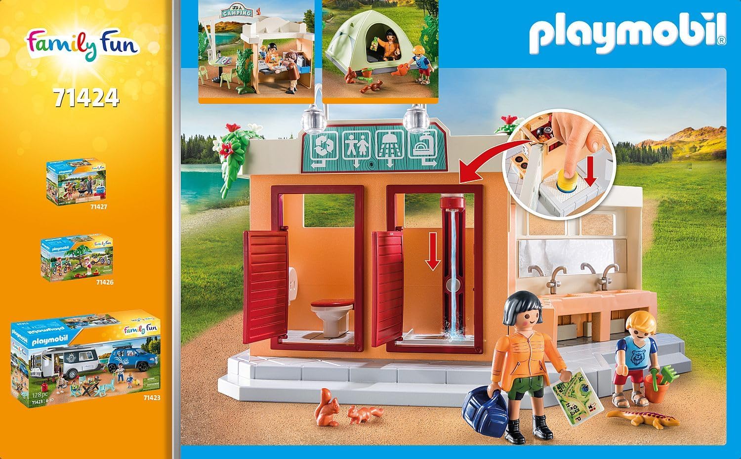PLAYMOBIL Family Fun 71424 Campingplatz, Camping & Family Fun 71425 Zelten, Camping, aufregendes Naturabenteuer am Zeltplatz