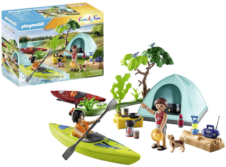 PLAYMOBIL Family Fun 71425 Zelten, Camping, aufregendes Naturabenteuer am Zeltplatz mit Kanufahren und Lagerfeuer, gemeinsamer Urlaub im Freien, Spielzeug für Kinder ab 4 Jahren