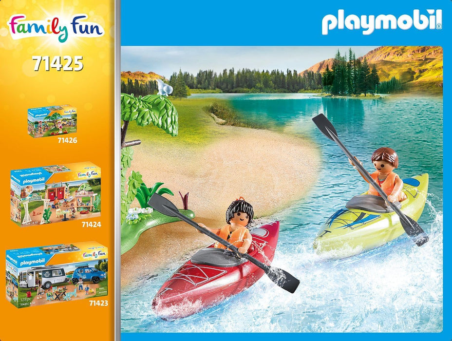 PLAYMOBIL Family Fun 71425 Zelten, Camping, aufregendes Naturabenteuer am Zeltplatz mit Kanufahren und Lagerfeuer, gemeinsamer Urlaub im Freien, Spielzeug für Kinder ab 4 Jahren