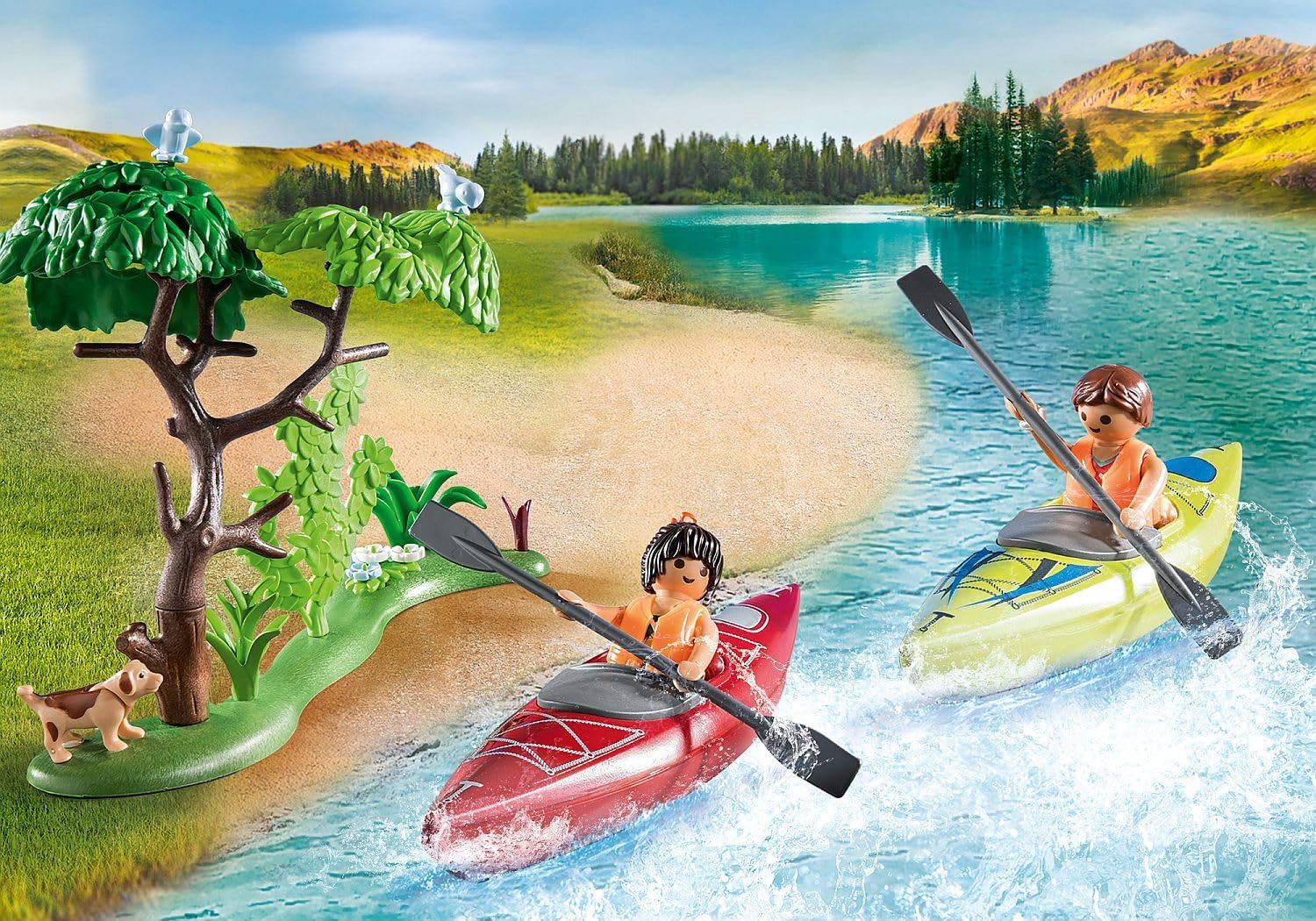 PLAYMOBIL Family Fun 71425 Zelten, Camping, aufregendes Naturabenteuer am Zeltplatz mit Kanufahren und Lagerfeuer, gemeinsamer Urlaub im Freien, Spielzeug für Kinder ab 4 Jahren