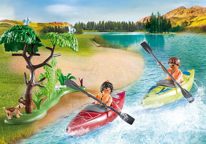 PLAYMOBIL Family Fun 71425 Zelten, Camping, aufregendes Naturabenteuer am Zeltplatz mit Kanufahren und Lagerfeuer, gemeinsamer Urlaub im Freien, Spielzeug für Kinder ab 4 Jahren