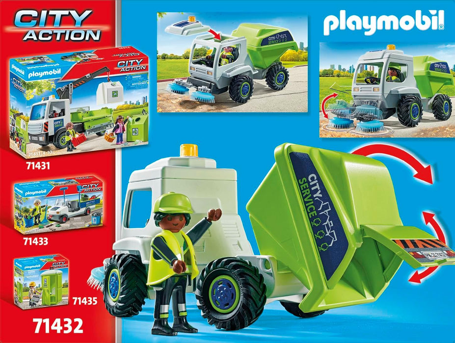Playmobil 71432 City Action Road Sweeper, city cleaning, rotating brushes, environmental and educational toy, fun imaginative role-play, playsets suitable for children ages 4+