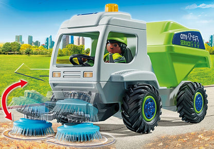 Playmobil 71432 City Action Road Sweeper, city cleaning, rotating brushes, environmental and educational toy, fun imaginative role-play, playsets suitable for children ages 4+
