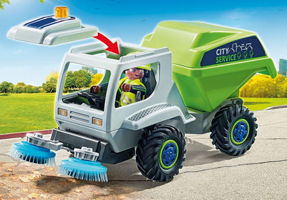 Playmobil 71432 City Action Road Sweeper, city cleaning, rotating brushes, environmental and educational toy, fun imaginative role-play, playsets suitable for children ages 4+