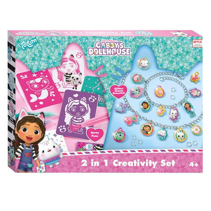 Totum Gabby's poppenhuis knutselset 2-in-1 glitter bedelarmbanden en blaaspennen set, roze