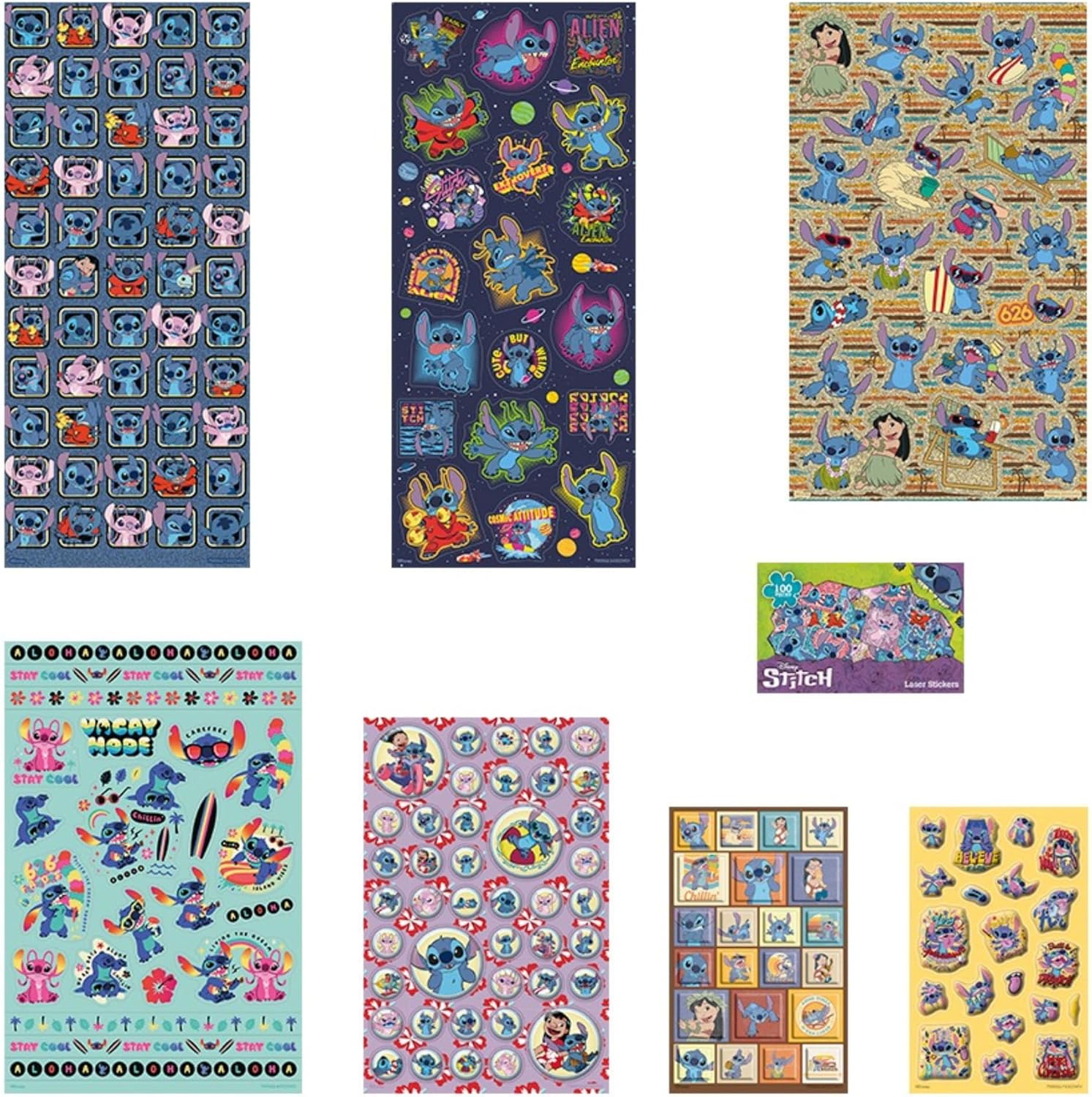 TM ESSENTIALS Stitch XL Super Sticker Set, XXL Sticker Set for Boys, Laser, Glitter and 3D Puffy Stickers, Various Sizes and Colours, Ideal for Game Afternoons and Birthdays