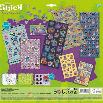 TM ESSENTIALS Stitch XL Super Sticker Set, XXL Sticker Set for Boys, Laser, Glitter and 3D Puffy Stickers, Various Sizes and Colours, Ideal for Game Afternoons and Birthdays
