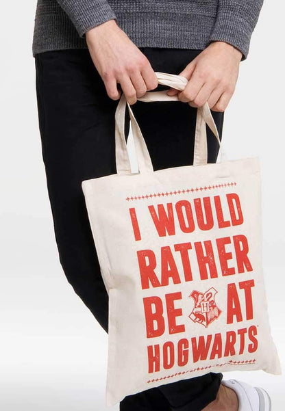 LOGOSHIRT - Harry Potter - I Would Rather Be at Hogwarts - Shopping Bag Eco - Resuable Shopper Bag - Original Licensed Design