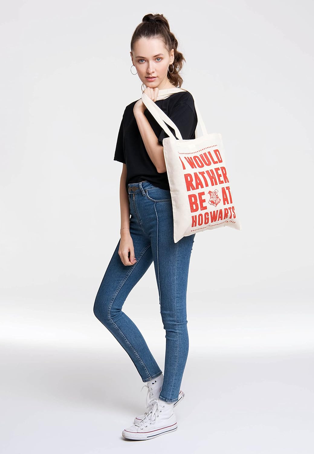 LOGOSHIRT - Harry Potter - I Would Rather Be at Hogwarts - Shopping Bag Eco - Resuable Shopper Bag - Original Licensed Design