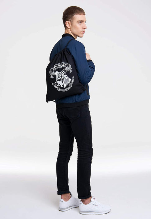 Logoshirt®️ Harry Potter - Hogwarts Logo (White) I Printed Gym Bag - Fabric Backpack 100% Cotton I AZO-free I Black I Original Licensed Design