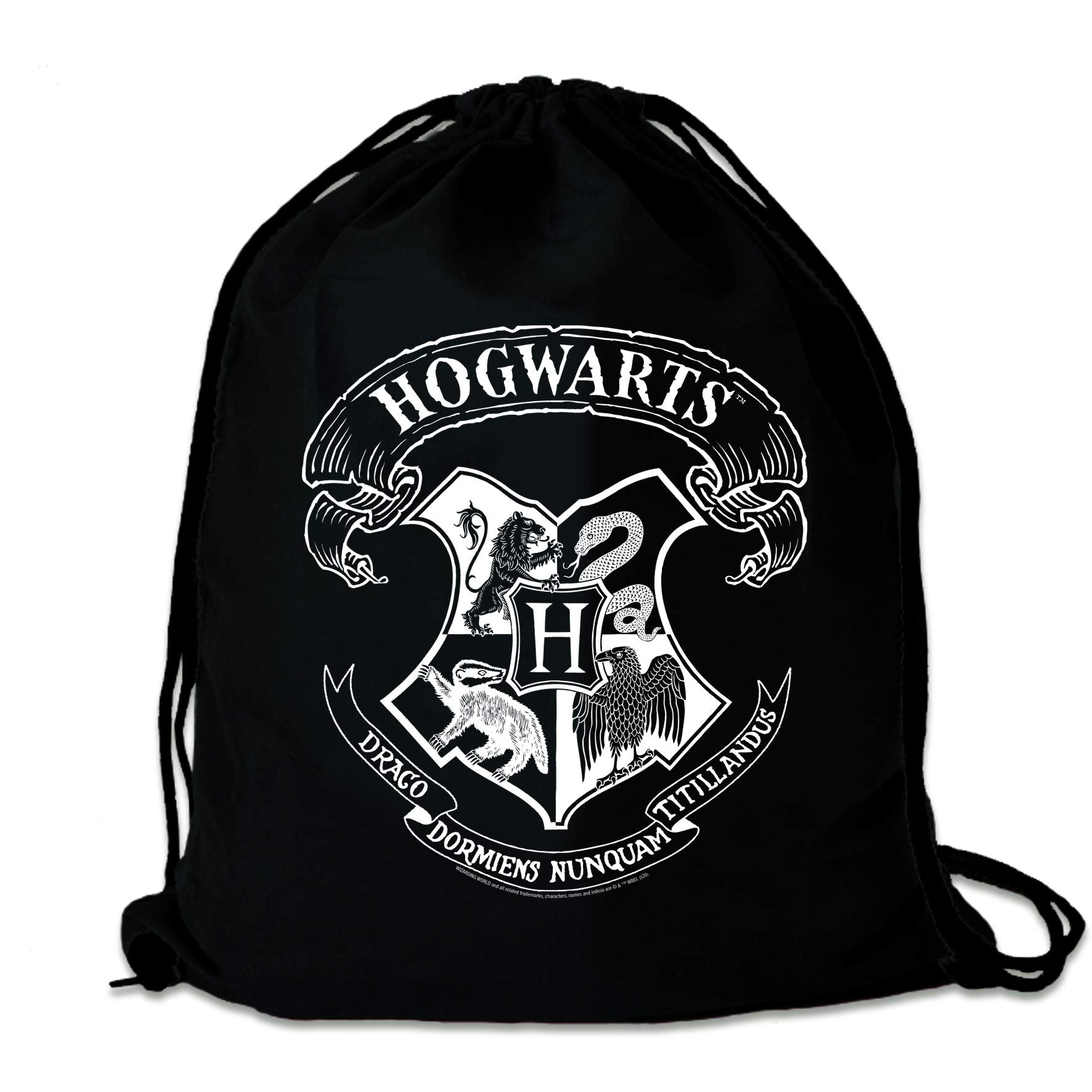 Logoshirt®️ Harry Potter - Hogwarts Logo (White) I Printed Gym Bag - Fabric Backpack 100% Cotton I AZO-free I Black I Original Licensed Design
