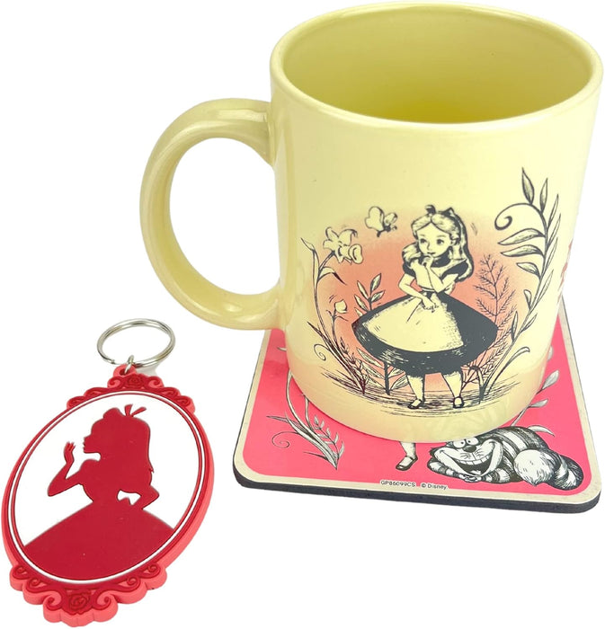 Pyramid International Alice in Wonderland Gift Set with Mug, Coaster and Keyring in Presentation Gift Box (Vintage Design) 11oz Ceramic Mug - Official Merchandise