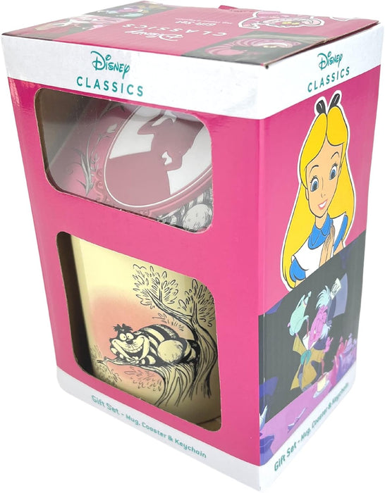 Pyramid International Alice in Wonderland Gift Set with Mug, Coaster and Keyring in Presentation Gift Box (Vintage Design) 11oz Ceramic Mug - Official Merchandise