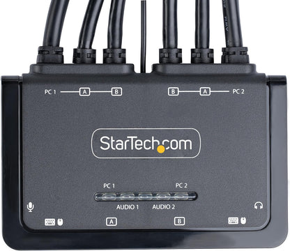 StarTech.com 2-Port Dual-Monitor DisplayPort Cable KVM Switch, 4K 60Hz, Compact KVM with 5ft/1.5m USB-A/DisplayPort/Audio Integrated Cables, Bus Powered, Remote/Hotkey Switching (C2-DD46-UA2-CBL-KVM