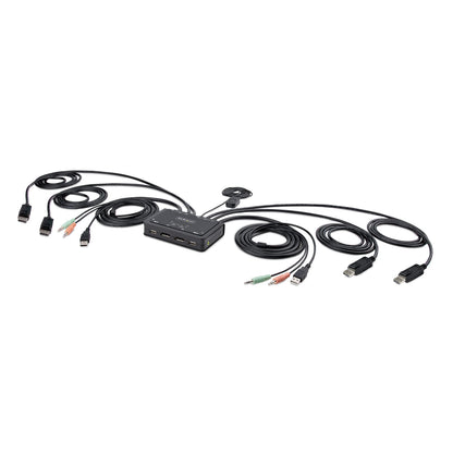StarTech.com 2-Port Dual-Monitor DisplayPort Cable KVM Switch, 4K 60Hz, Compact KVM with 5ft/1.5m USB-A/DisplayPort/Audio Integrated Cables, Bus Powered, Remote/Hotkey Switching (C2-DD46-UA2-CBL-KVM