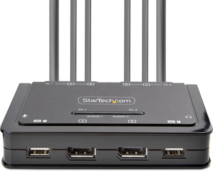 StarTech.com 2-Port Dual-Monitor DisplayPort Cable KVM Switch, 4K 60Hz, Compact KVM with 5ft/1.5m USB-A/DisplayPort/Audio Integrated Cables, Bus Powered, Remote/Hotkey Switching (C2-DD46-UA2-CBL-KVM
