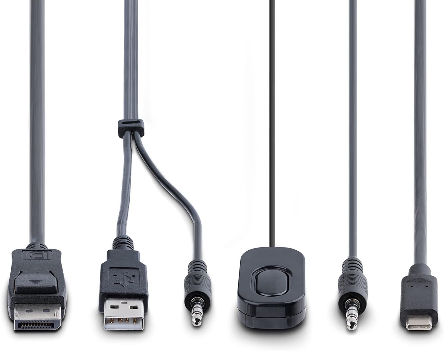 StarTech.com 2-Port Hybrid USB-C DisplayPort Cable KVM Switch, 4K 60Hz, Compact KVM with 6ft/1.8m USB-A/DP/Audio & 4ft/1.2m USB-C Integrated Cables, Bus Powered, Hotkey Switching (C2-D46-UAC-CBL-KVM