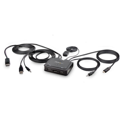StarTech.com 2-Port Hybrid USB-C DisplayPort Cable KVM Switch, 4K 60Hz, Compact KVM with 6ft/1.8m USB-A/DP/Audio & 4ft/1.2m USB-C Integrated Cables, Bus Powered, Hotkey Switching (C2-D46-UAC-CBL-KVM