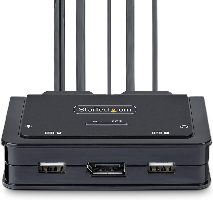 StarTech.com 2-Port Hybrid USB-C DisplayPort Cable KVM Switch, 4K 60Hz, Compact KVM with 6ft/1.8m USB-A/DP/Audio & 4ft/1.2m USB-C Integrated Cables, Bus Powered, Hotkey Switching (C2-D46-UAC-CBL-KVM