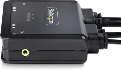 StarTech.com 2-Port Hybrid USB-C DisplayPort Cable KVM Switch, 4K 60Hz, Compact KVM with 6ft/1.8m USB-A/DP/Audio & 4ft/1.2m USB-C Integrated Cables, Bus Powered, Hotkey Switching (C2-D46-UAC-CBL-KVM